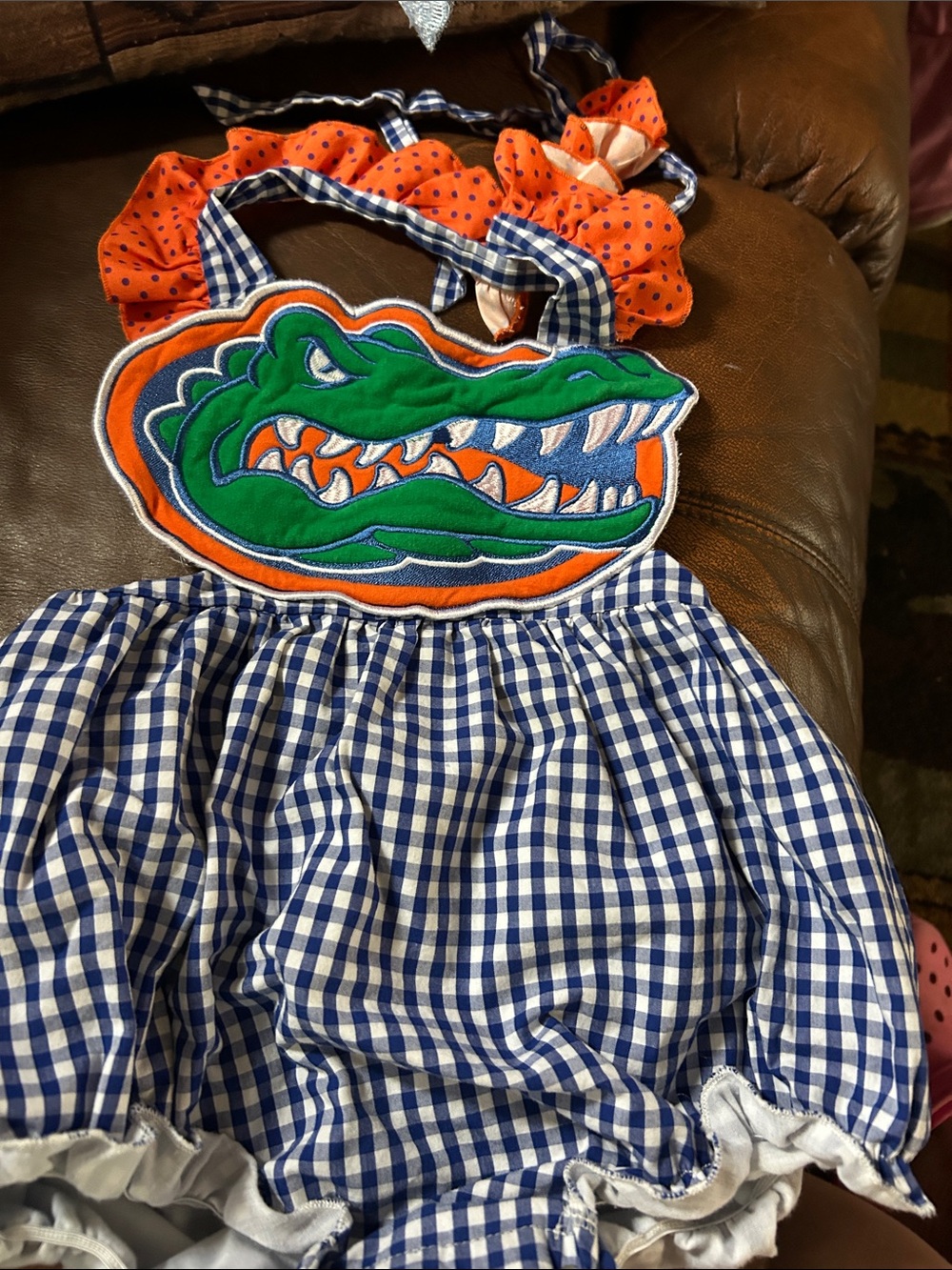 3 outfits University Gators Kids Blue & Orange Check Dress with Alligator Patch